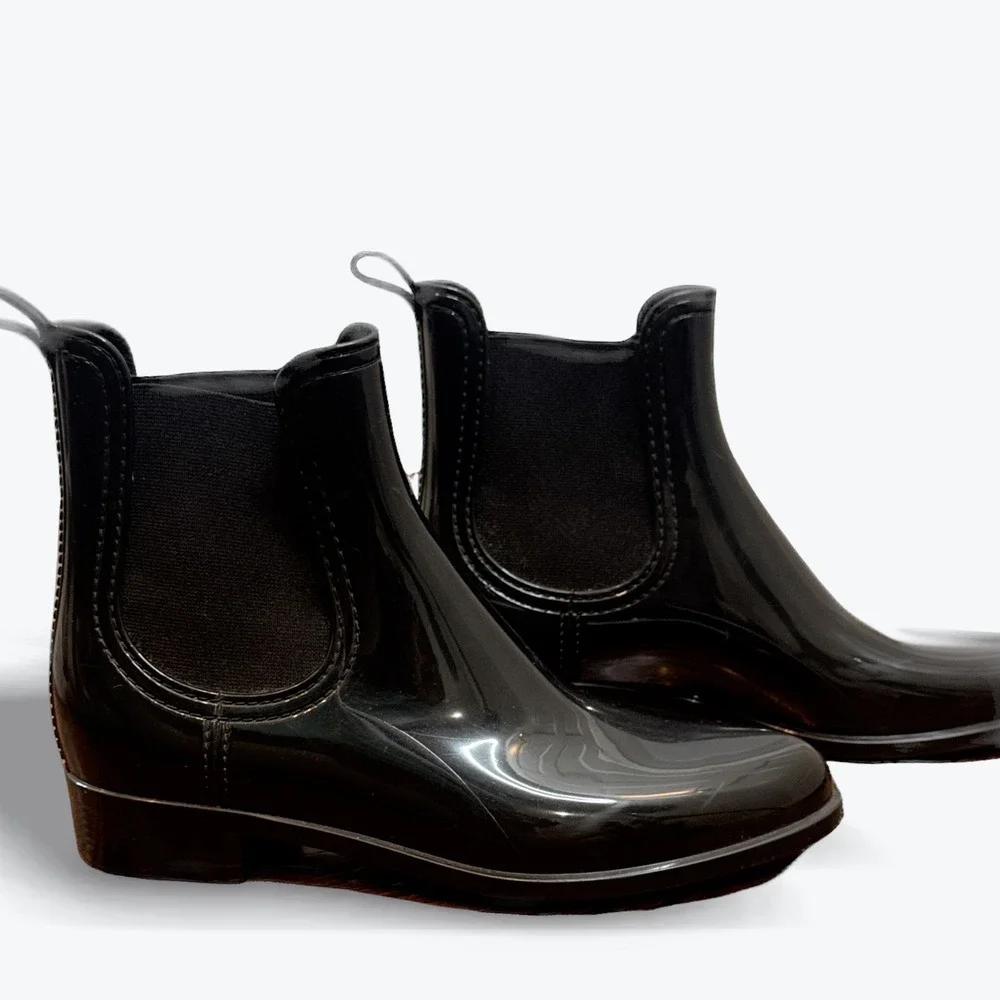 Jeffrey Campbell Black Rain Boots Stormy Chelsea Womens Size 6 Euro‎ 38 Ankle